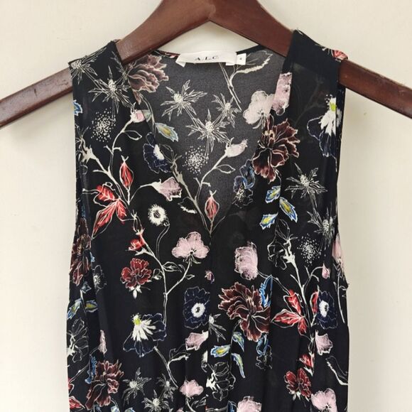 A.L.C. Costello Black Floral Sleeveless Dress Size 4 - Picture 5 of 11